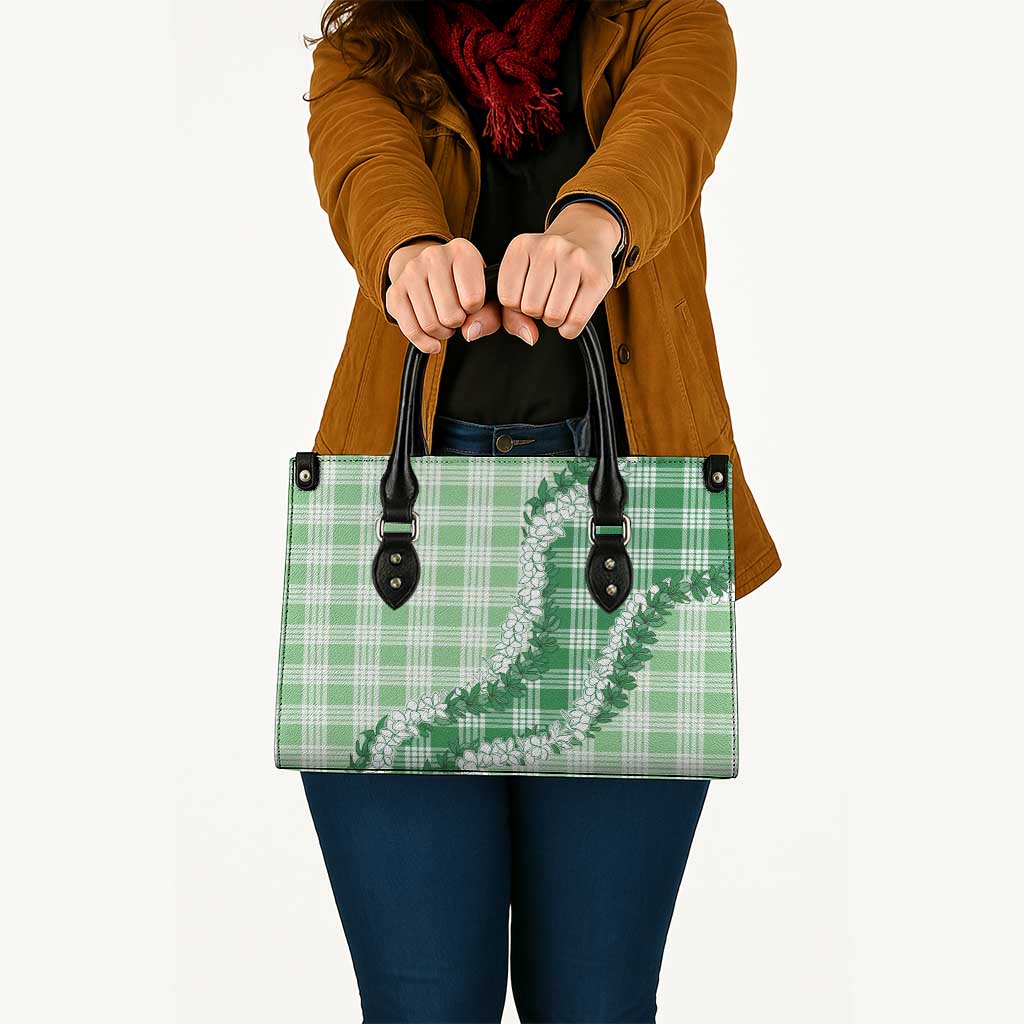 Green Hawaii Palaka Leather Bag Hawaiian Honohono Lei