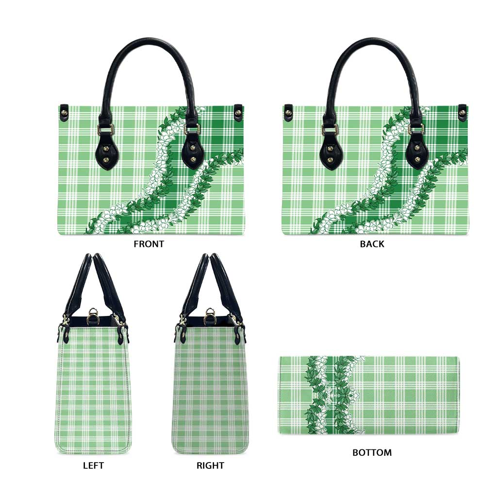 Green Hawaii Palaka Leather Bag Hawaiian Honohono Lei