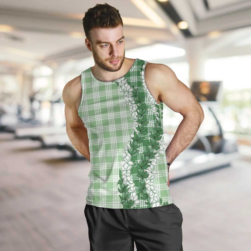 Green Hawaii Palaka Men Tank Top Hawaiian Honohono Lei
