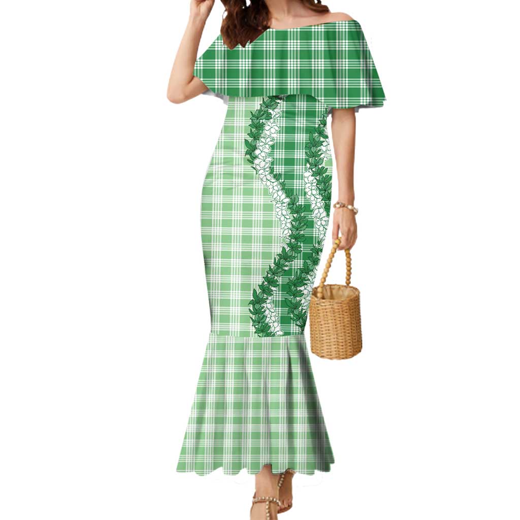 Green Hawaii Palaka Mermaid Dress Hawaiian Honohono Lei LT05 Women Green - Polynesian Pride