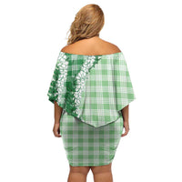 Green Hawaii Palaka Off Shoulder Short Dress Hawaiian Honohono Lei LT05 - Polynesian Pride