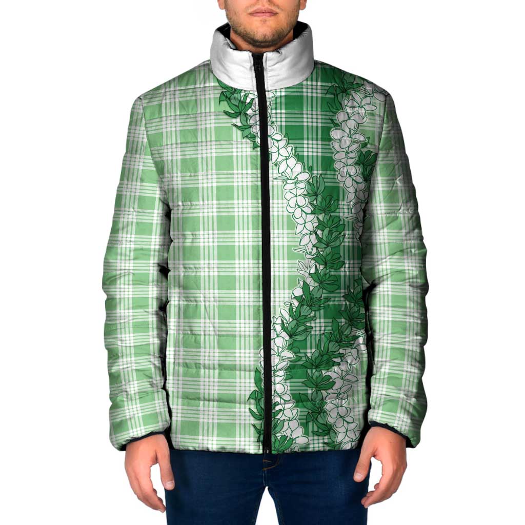 Green Hawaii Palaka Padded Jacket Hawaiian Honohono Lei