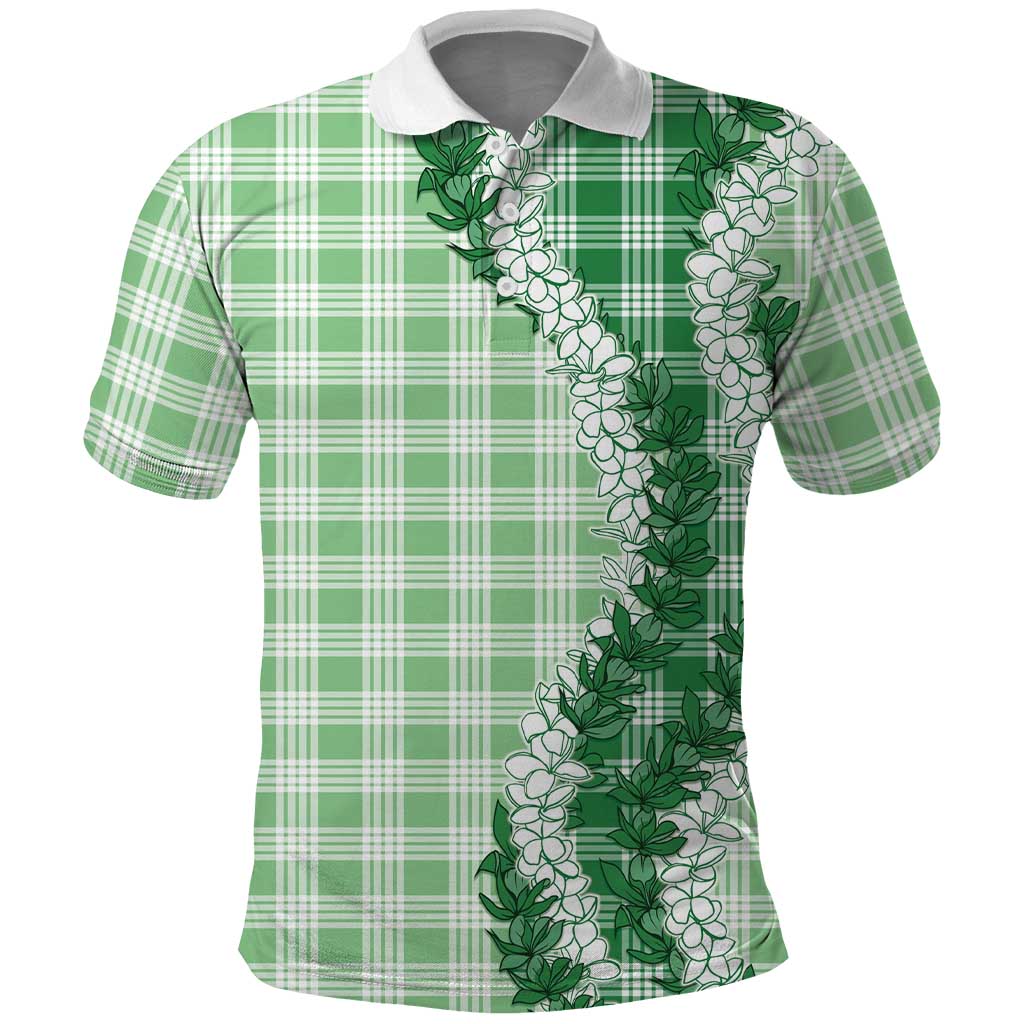 Green Hawaii Palaka Polo Shirt Hawaiian Honohono Lei