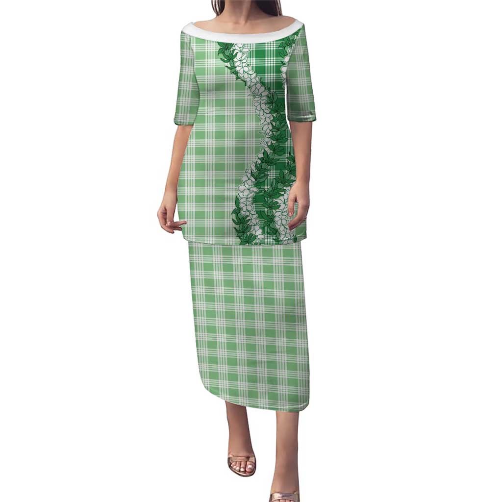 Green Hawaii Palaka Puletasi Hawaiian Honohono Lei LT05 Long Dress Green - Polynesian Pride