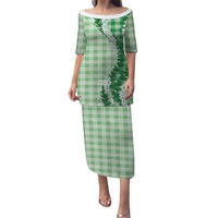 Green Hawaii Palaka Puletasi Hawaiian Honohono Lei LT05 Long Dress Green - Polynesian Pride