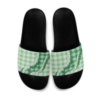Green Hawaii Palaka Slide Sandals Hawaiian Honohono Lei