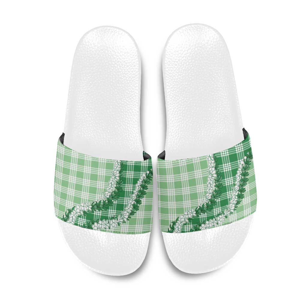 Green Hawaii Palaka Slide Sandals Hawaiian Honohono Lei
