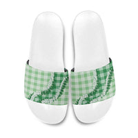 Green Hawaii Palaka Slide Sandals Hawaiian Honohono Lei