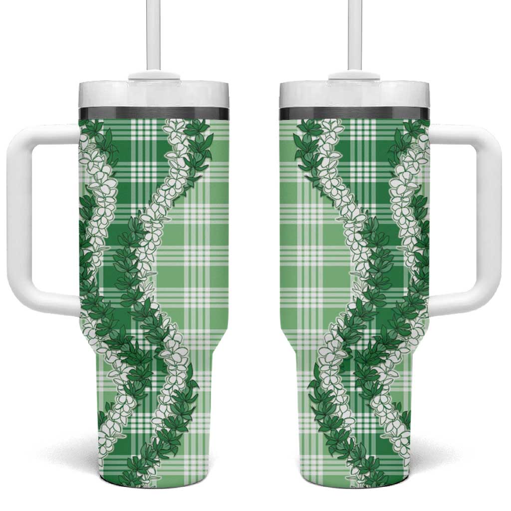 Green Hawaii Palaka Tumbler With Handle Hawaiian Honohono Lei