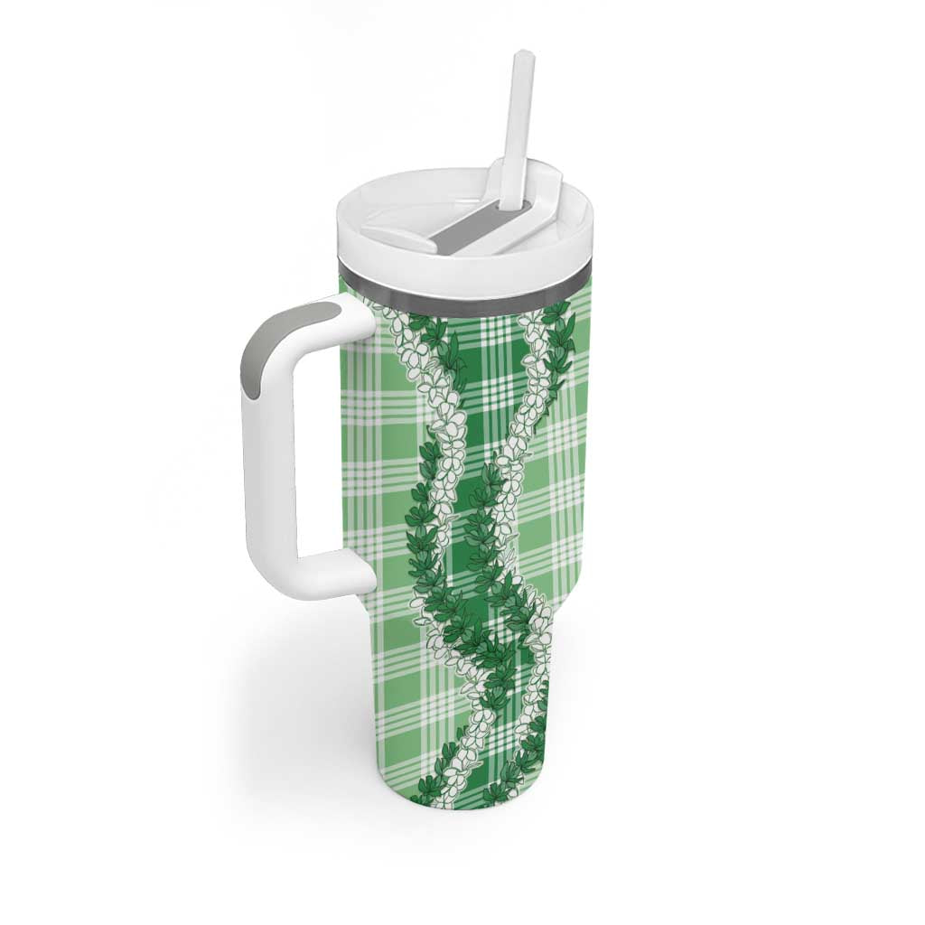 Green Hawaii Palaka Tumbler With Handle Hawaiian Honohono Lei