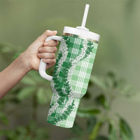 Green Hawaii Palaka Tumbler With Handle Hawaiian Honohono Lei