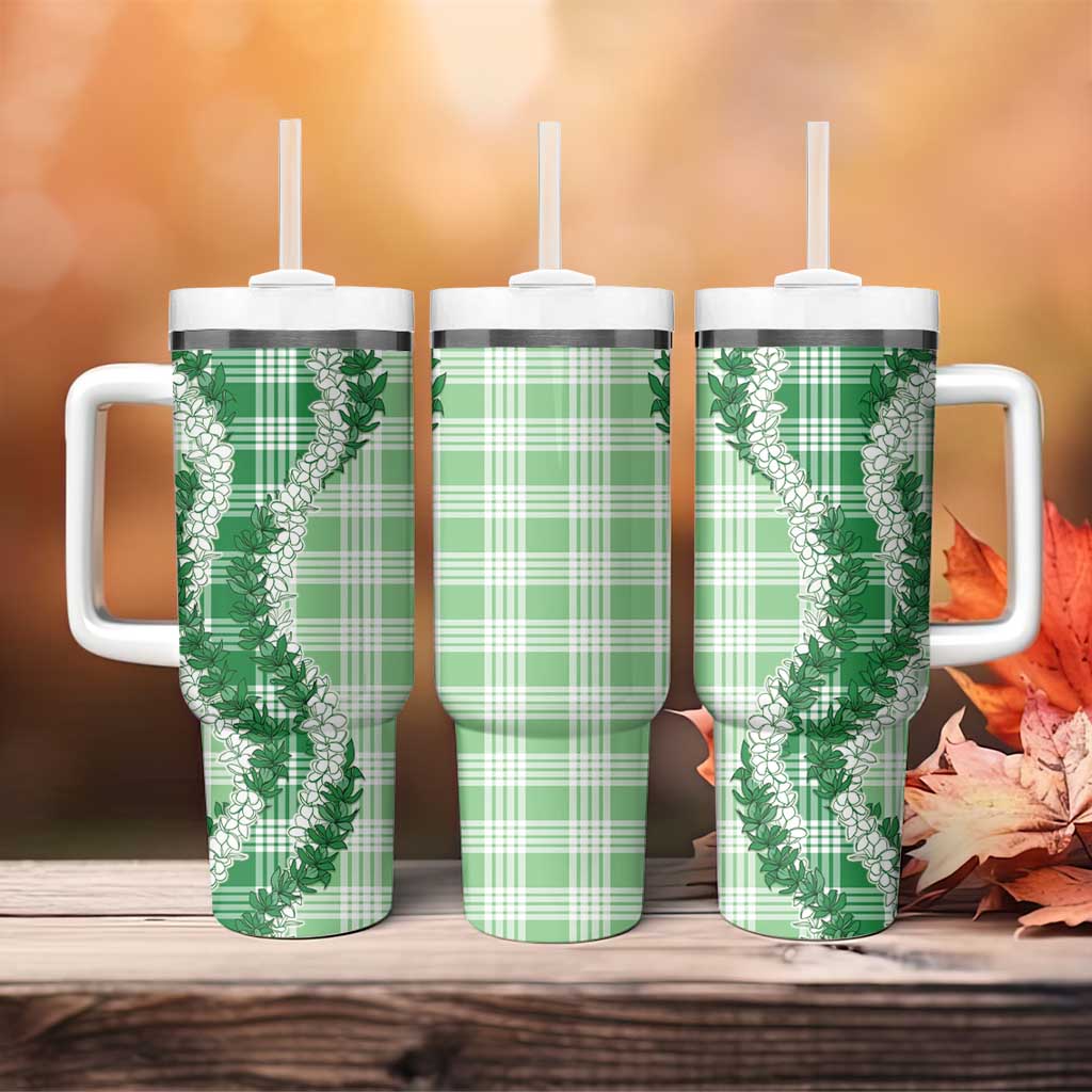 Green Hawaii Palaka Tumbler With Handle Hawaiian Honohono Lei