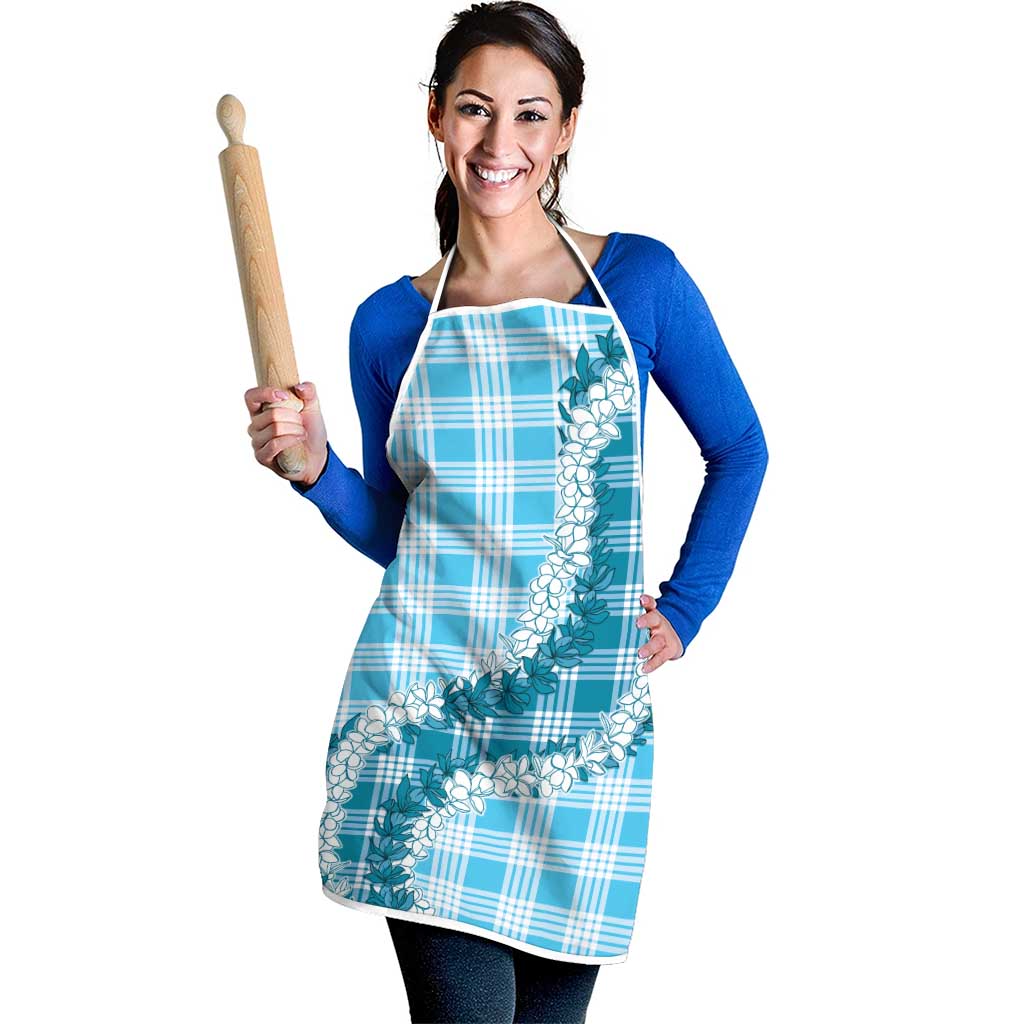Blue Hawaii Palaka Apron Hawaiian Honohono Lei