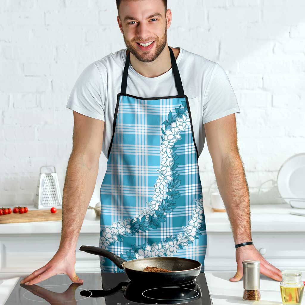 Blue Hawaii Palaka Apron Hawaiian Honohono Lei