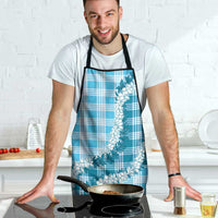 Blue Hawaii Palaka Apron Hawaiian Honohono Lei