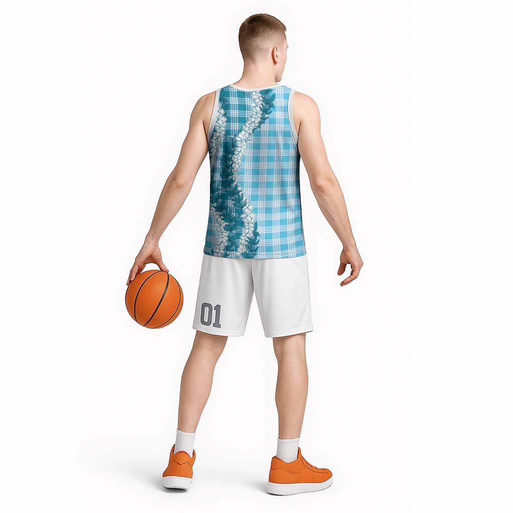 Blue Hawaii Palaka Basketball Jersey Hawaiian Honohono Lei