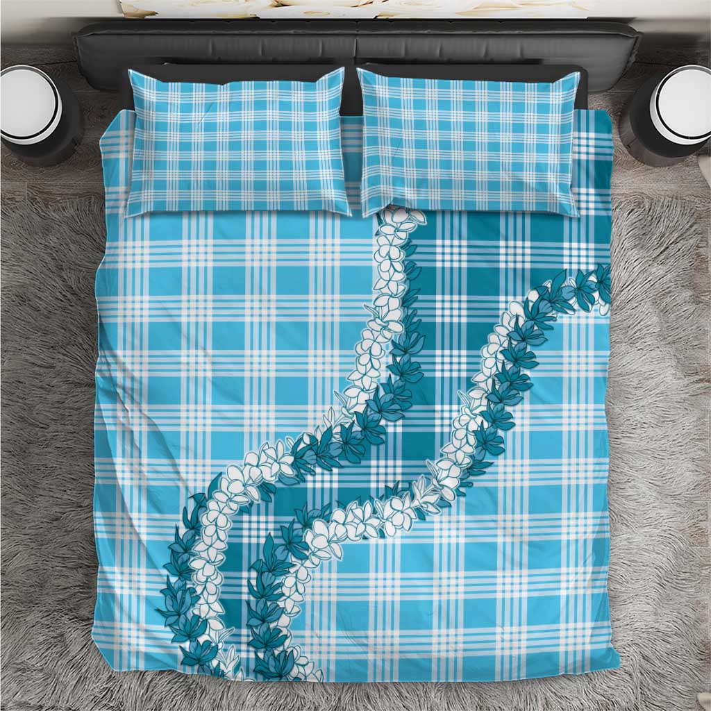 Blue Hawaii Palaka Bedding Set Hawaiian Honohono Lei