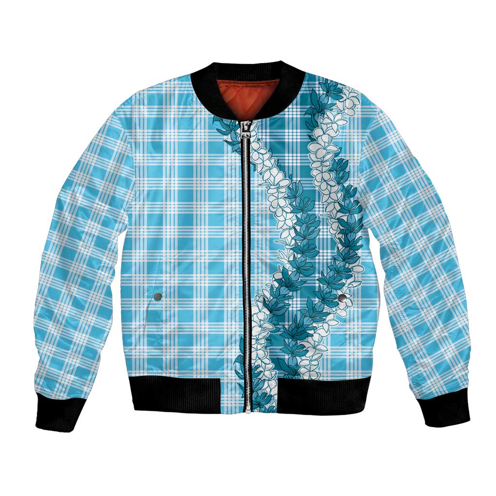 Blue Hawaii Palaka Bomber Jacket Hawaiian Honohono Lei LT05 Unisex Blue - Polynesian Pride