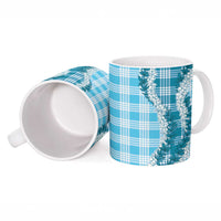 Blue Hawaii Palaka Ceramic Mug Hawaiian Honohono Lei
