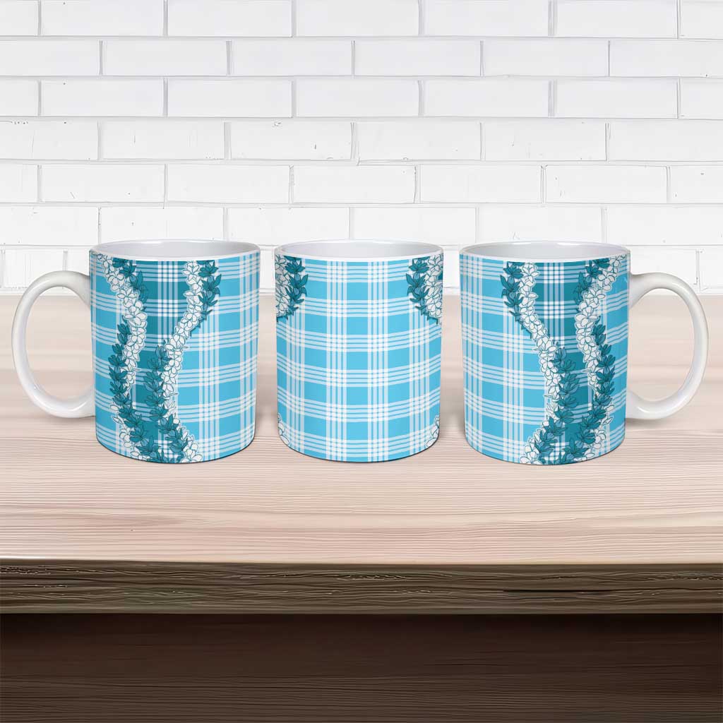 Blue Hawaii Palaka Ceramic Mug Hawaiian Honohono Lei