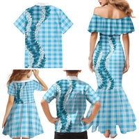 Blue Hawaii Palaka Family Matching Mermaid Dress and Hawaiian Shirt Hawaiian Honohono Lei
