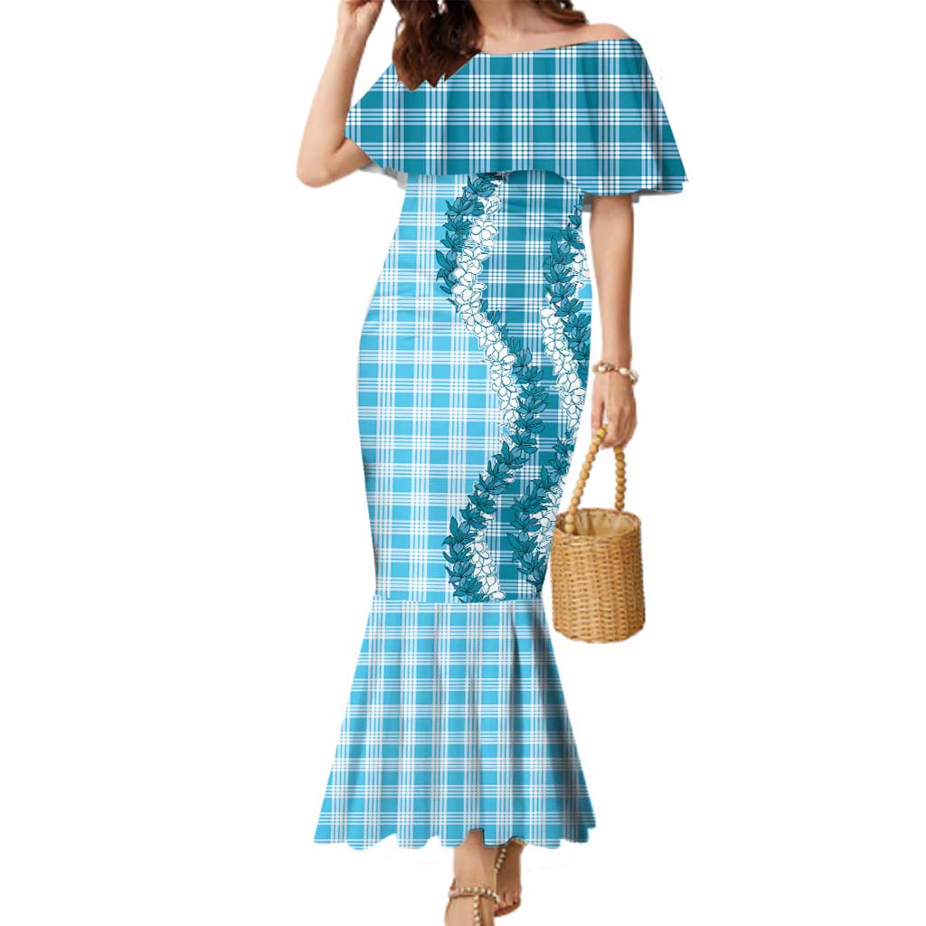 Blue Hawaii Palaka Family Matching Mermaid Dress and Hawaiian Shirt Hawaiian Honohono Lei