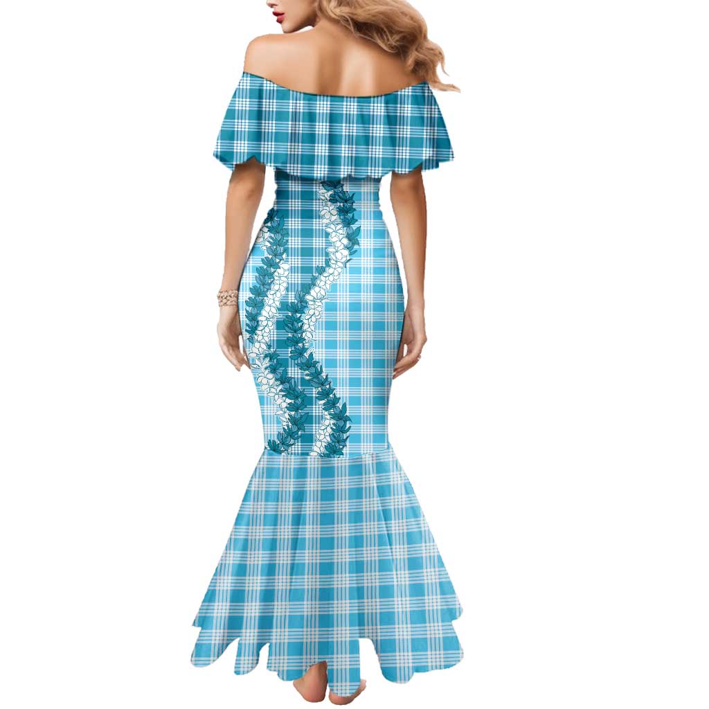 Blue Hawaii Palaka Family Matching Mermaid Dress and Hawaiian Shirt Hawaiian Honohono Lei