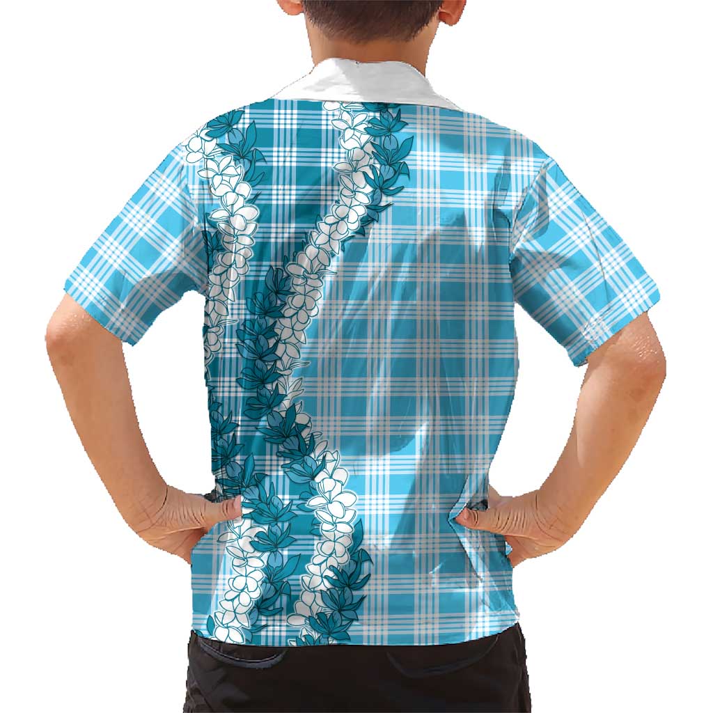 Blue Hawaii Palaka Family Matching Puletasi and Hawaiian Shirt Hawaiian Honohono Lei