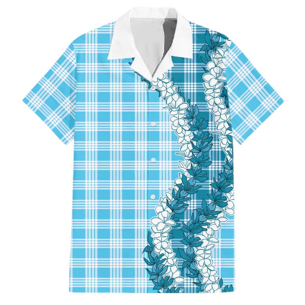 Blue Hawaii Palaka Family Matching Puletasi and Hawaiian Shirt Hawaiian Honohono Lei