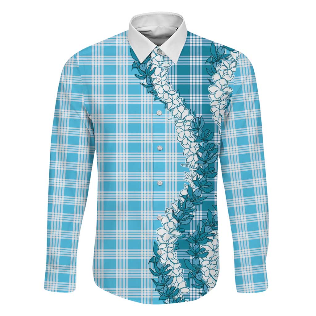 Blue Hawaii Palaka Family Matching Puletasi and Hawaiian Shirt Hawaiian Honohono Lei