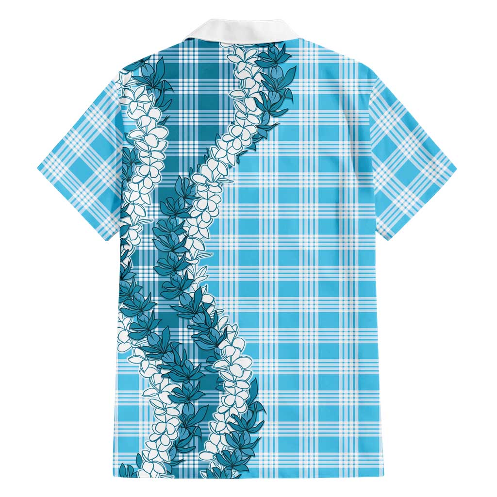 Blue Hawaii Palaka Family Matching Short Sleeve Bodycon Dress and Hawaiian Shirt Hawaiian Honohono Lei