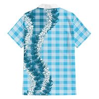 Blue Hawaii Palaka Family Matching Short Sleeve Bodycon Dress and Hawaiian Shirt Hawaiian Honohono Lei