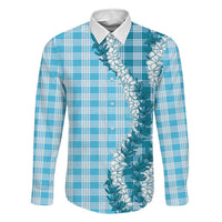 Blue Hawaii Palaka Family Matching Short Sleeve Bodycon Dress and Hawaiian Shirt Hawaiian Honohono Lei