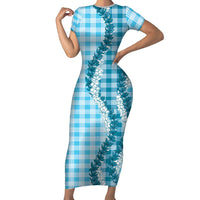 Blue Hawaii Palaka Family Matching Short Sleeve Bodycon Dress and Hawaiian Shirt Hawaiian Honohono Lei