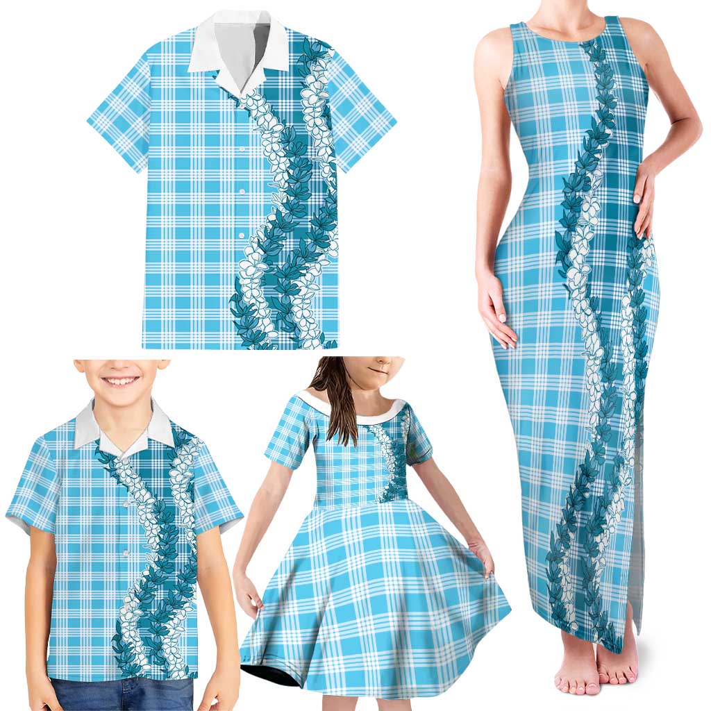 Blue Hawaii Palaka Family Matching Tank Maxi Dress and Hawaiian Shirt Hawaiian Honohono Lei LT05 - Polynesian Pride