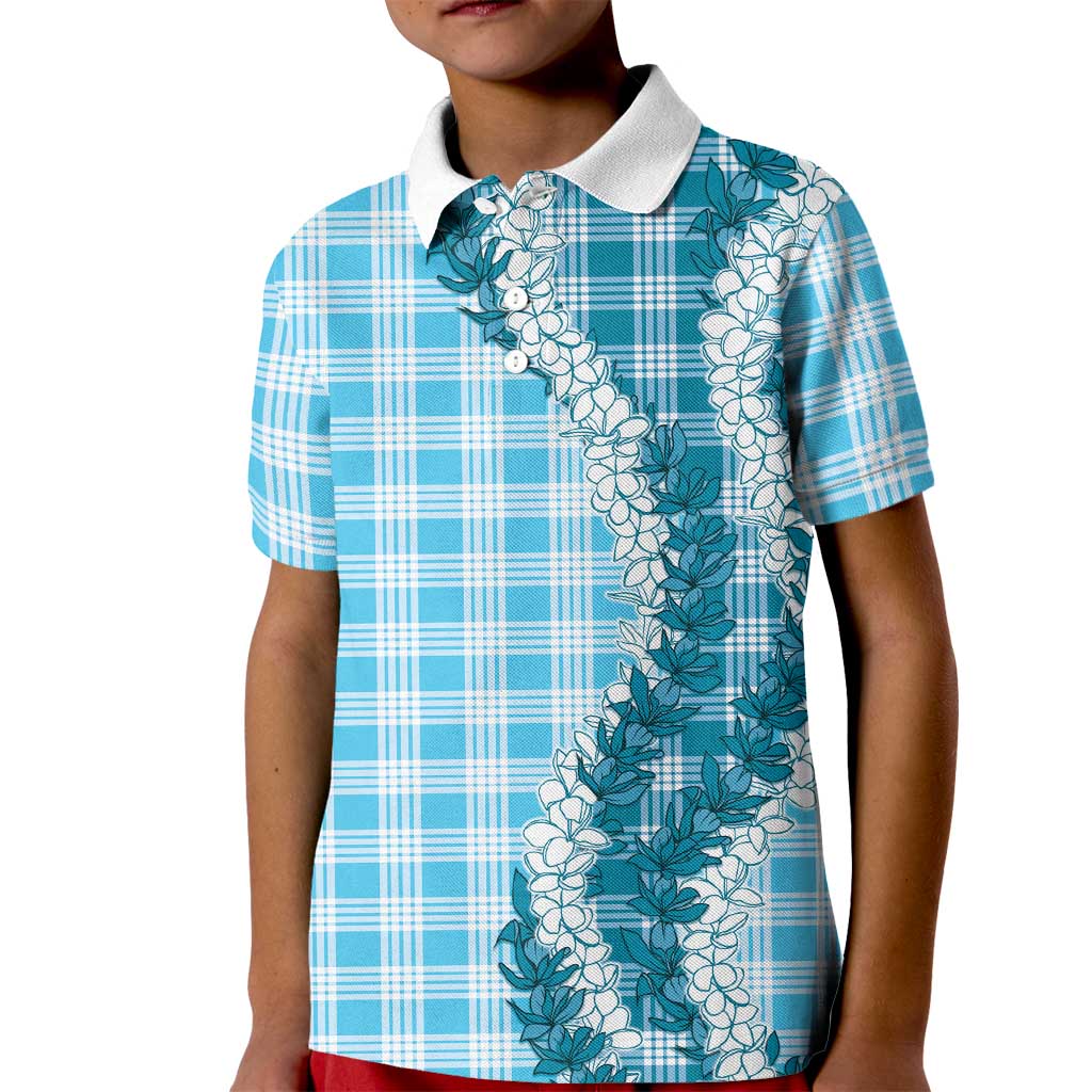 Blue Hawaii Palaka Kid Polo Shirt Hawaiian Honohono Lei LT05 Kid Blue - Polynesian Pride
