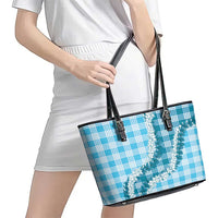 Blue Hawaii Palaka Leather Tote Bag Hawaiian Honohono Lei