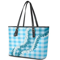 Blue Hawaii Palaka Leather Tote Bag Hawaiian Honohono Lei