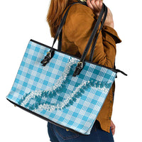 Blue Hawaii Palaka Leather Tote Bag Hawaiian Honohono Lei