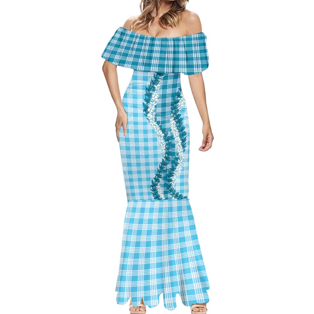 Blue Hawaii Palaka Mermaid Dress Hawaiian Honohono Lei