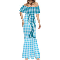 Blue Hawaii Palaka Mermaid Dress Hawaiian Honohono Lei