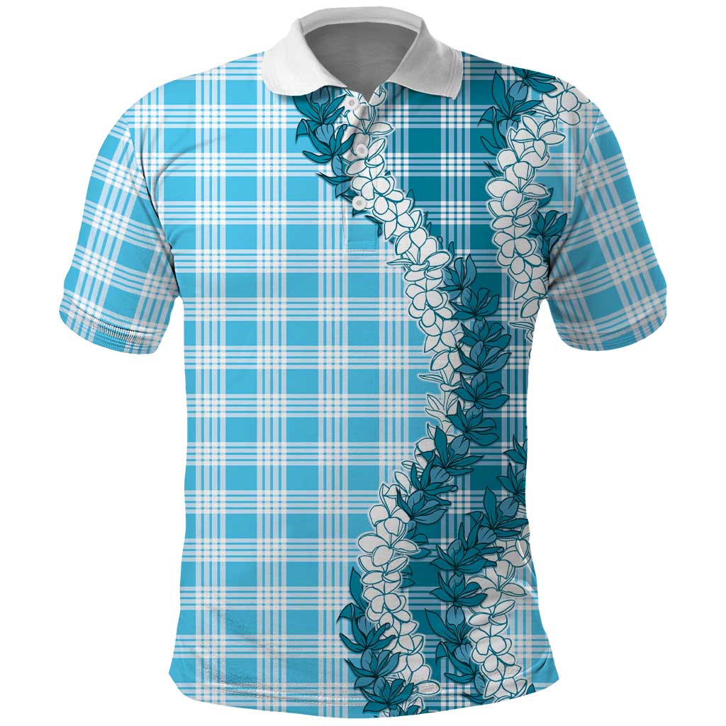 Blue Hawaii Palaka Polo Shirt Hawaiian Honohono Lei
