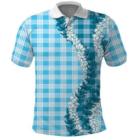 Blue Hawaii Palaka Polo Shirt Hawaiian Honohono Lei