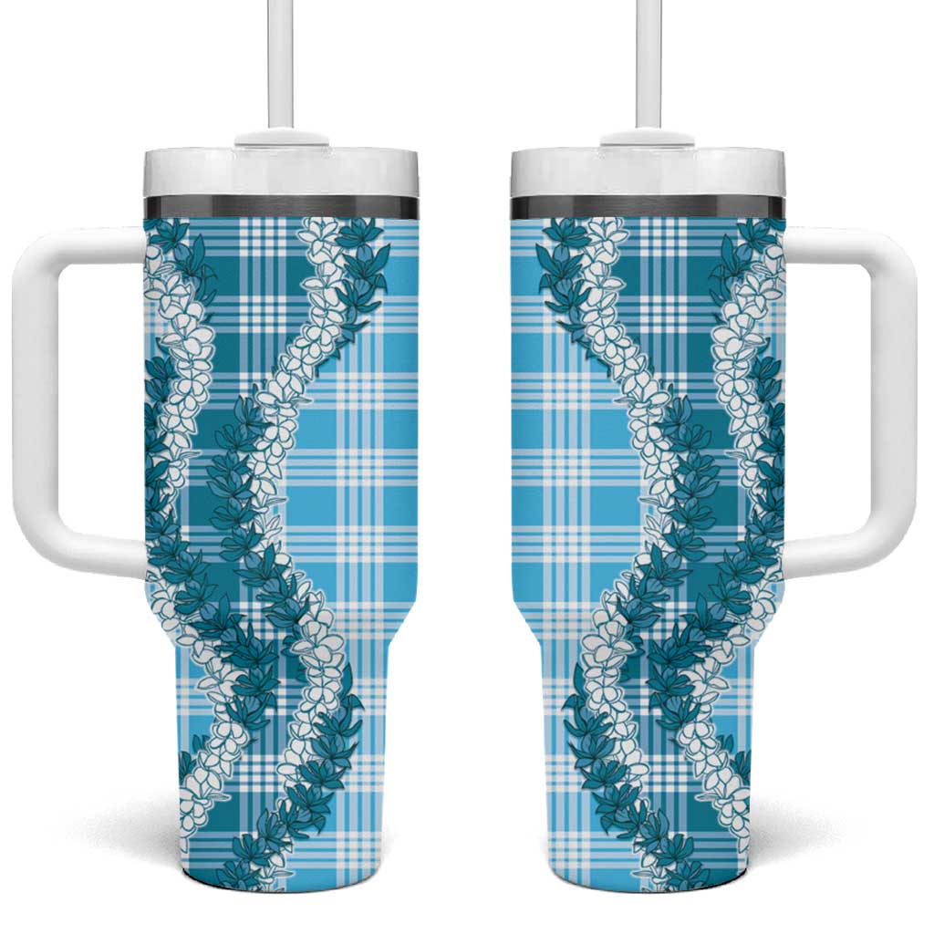 Blue Hawaii Palaka Tumbler With Handle Hawaiian Honohono Lei