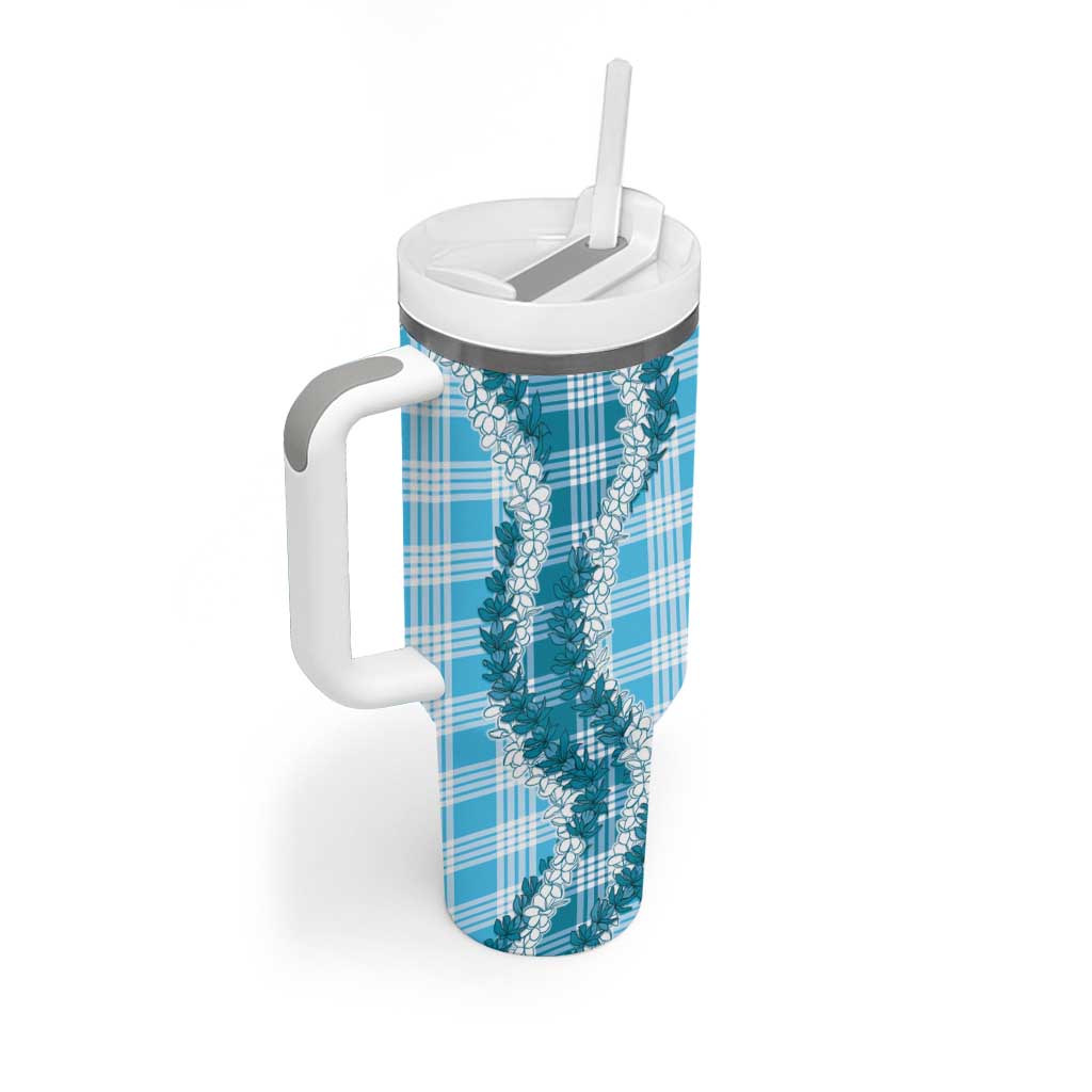 Blue Hawaii Palaka Tumbler With Handle Hawaiian Honohono Lei