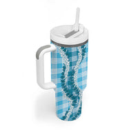 Blue Hawaii Palaka Tumbler With Handle Hawaiian Honohono Lei