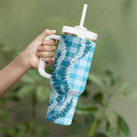 Blue Hawaii Palaka Tumbler With Handle Hawaiian Honohono Lei