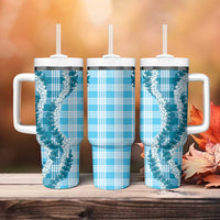 Blue Hawaii Palaka Tumbler With Handle Hawaiian Honohono Lei
