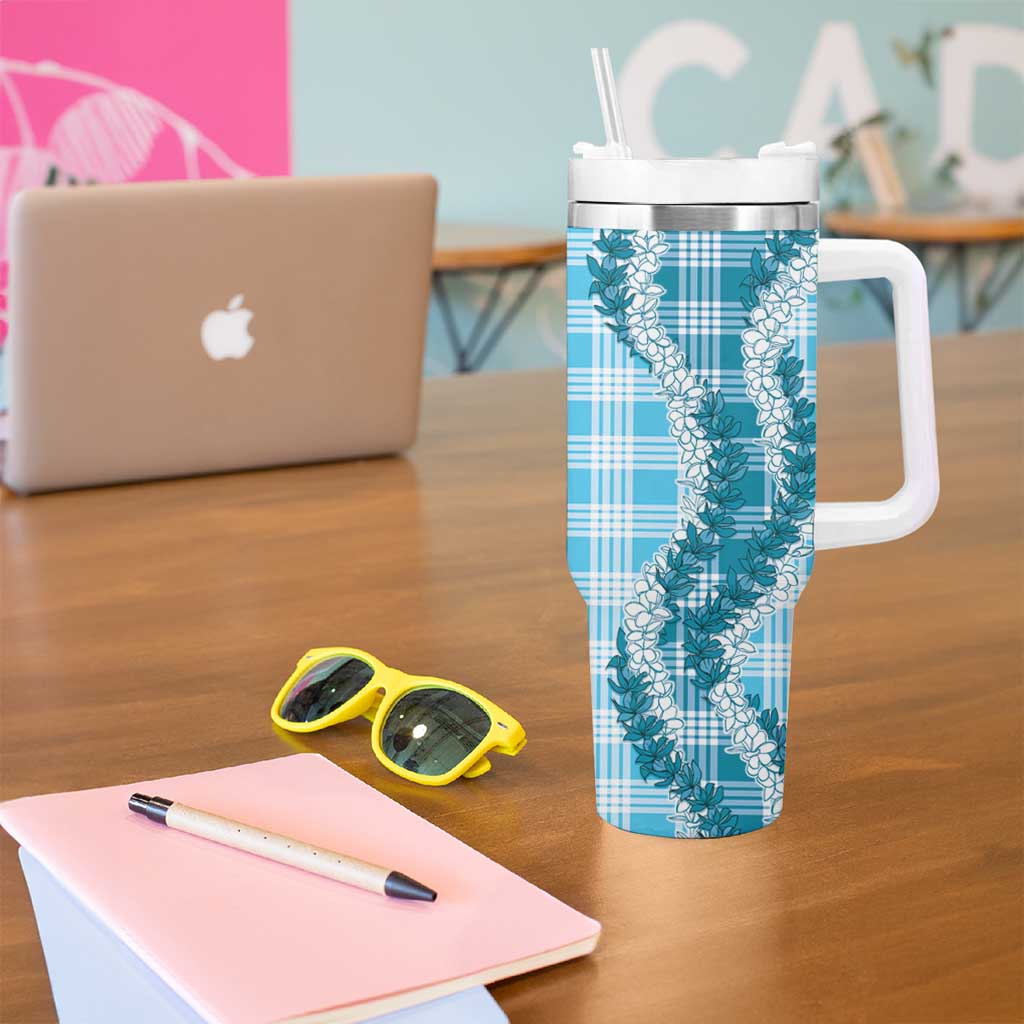Blue Hawaii Palaka Tumbler With Handle Hawaiian Honohono Lei