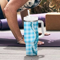 Blue Hawaii Palaka Tumbler With Handle Hawaiian Honohono Lei